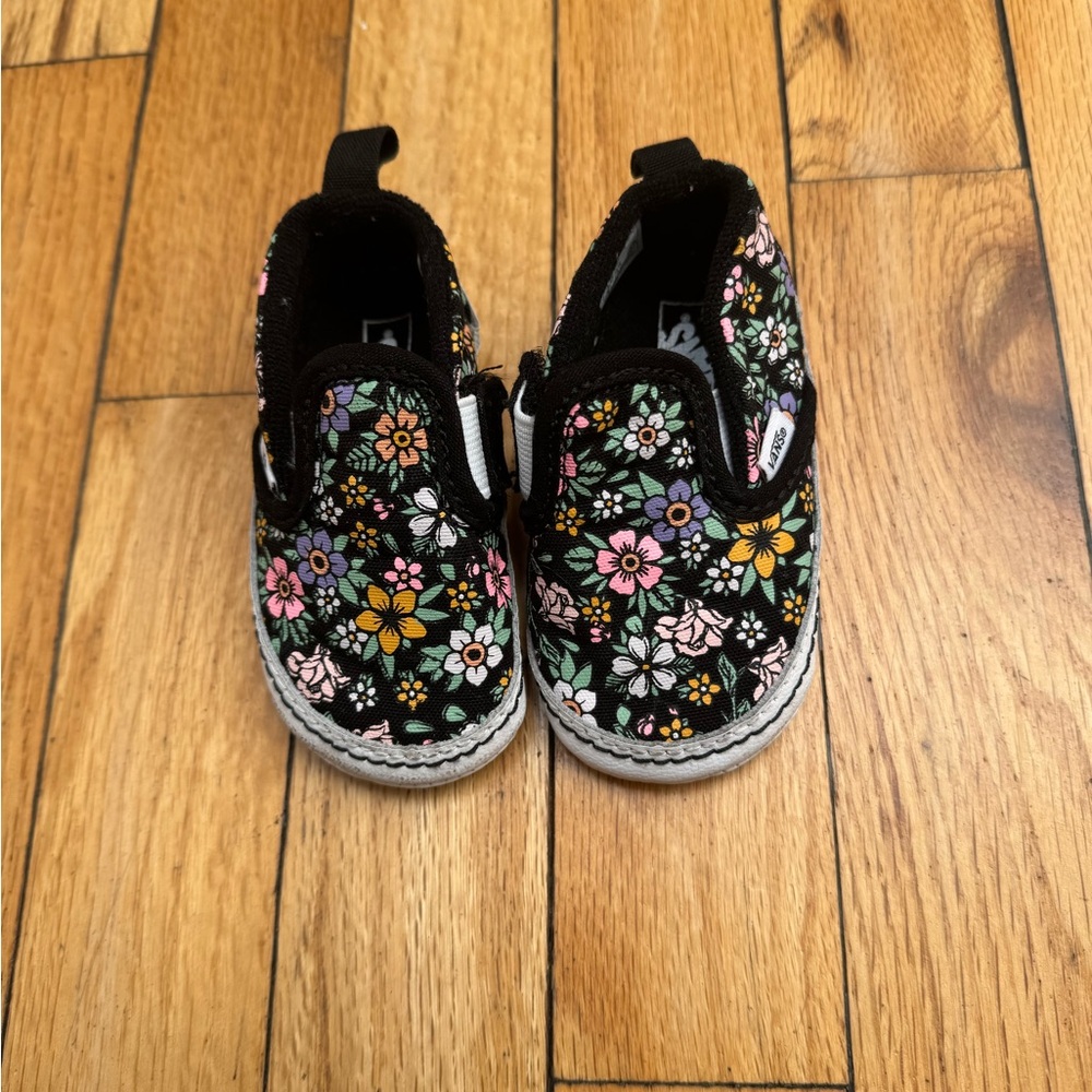Vans Crib shoe Black and Pink Floral Slip-On Sneakers